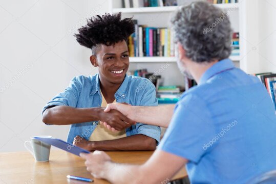 Job interview between candidate and employer in Germany